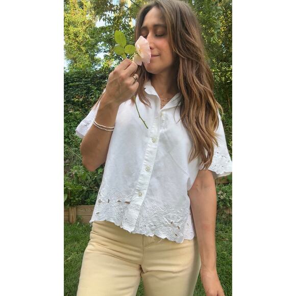 VINTAGE EMBROIDERED BUTTON-DOWN BLOUSE — WHITE - Picture 9 of 9